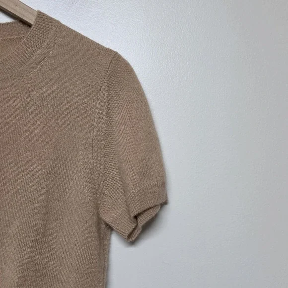 Quince Mongolian Cashmere Camel Tan Short Sleeve Sweater Top Sz S Minimalist - Picture 3 of 8